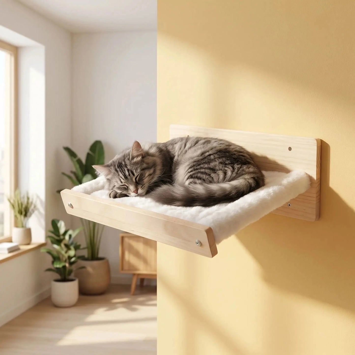 Hamac mural pour chat â bois beige 40 x 30 cm