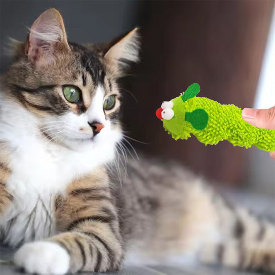 jouet chat chenille verte