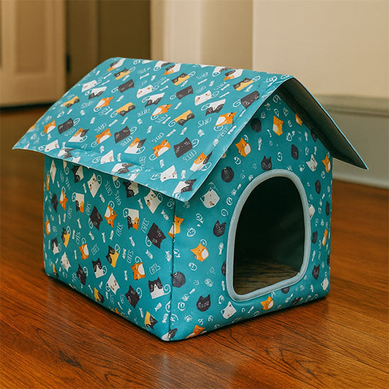 niche pour chat exterieur bleu et confortable