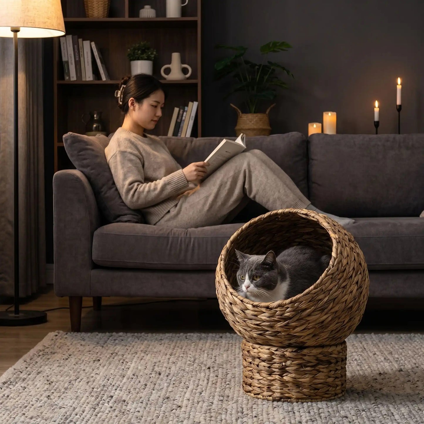 panier osier pour chat rond et confort