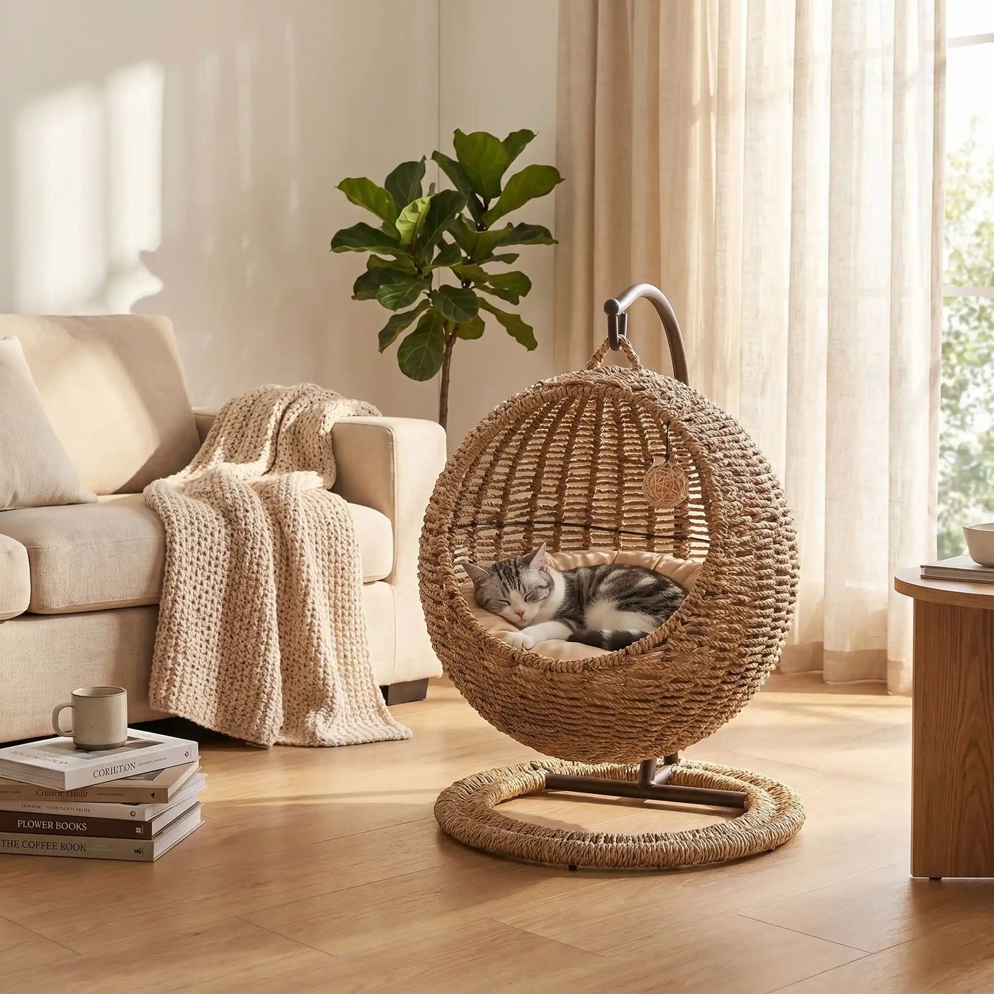 panier osier pour chat suspendu rond
