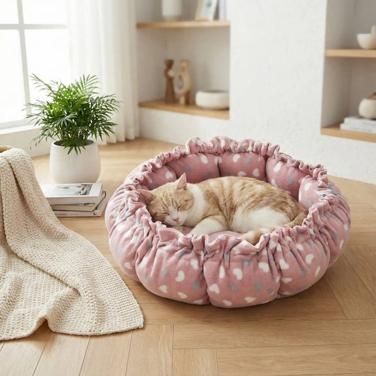 coussin chat avec petits coeurs