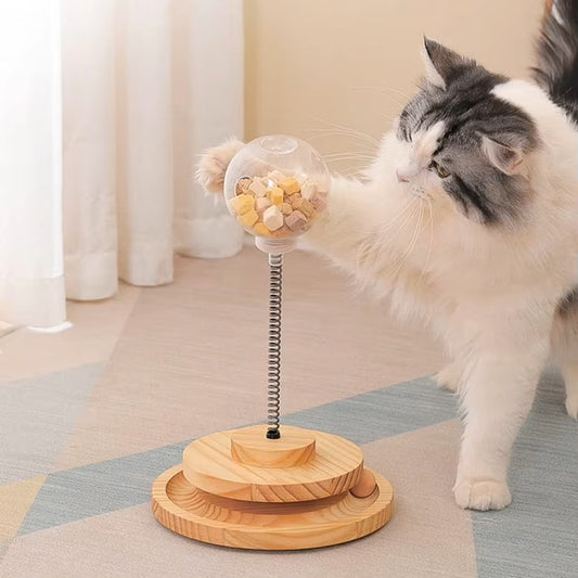 distributeur croquettes chat avec chat blanc et gris