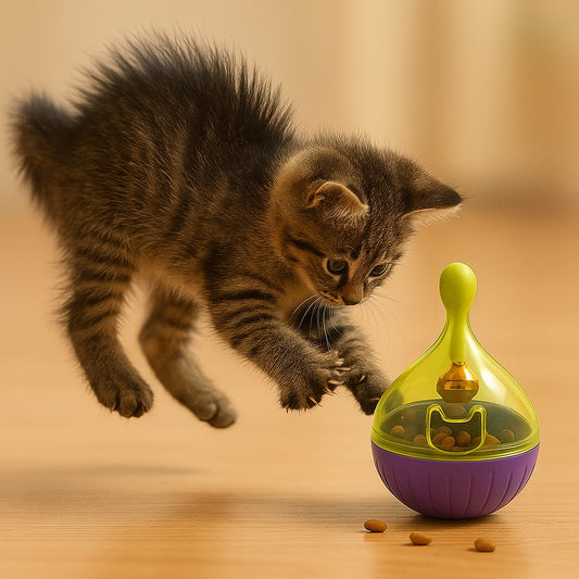 distributeur croquettes chat jaune mauve