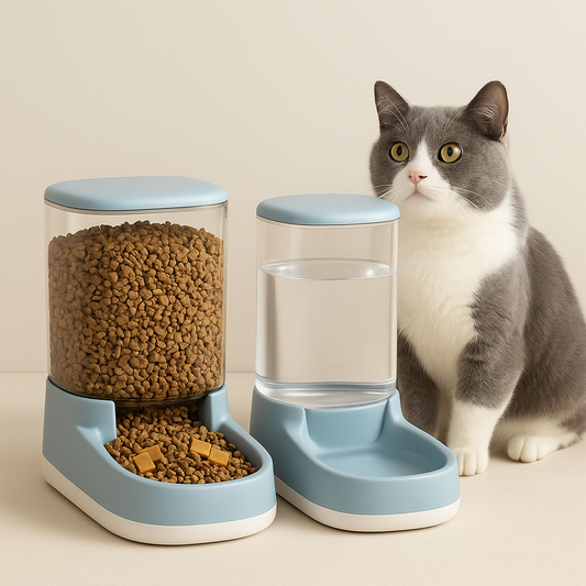 distributeur de croquettes pour chat couleur bleu