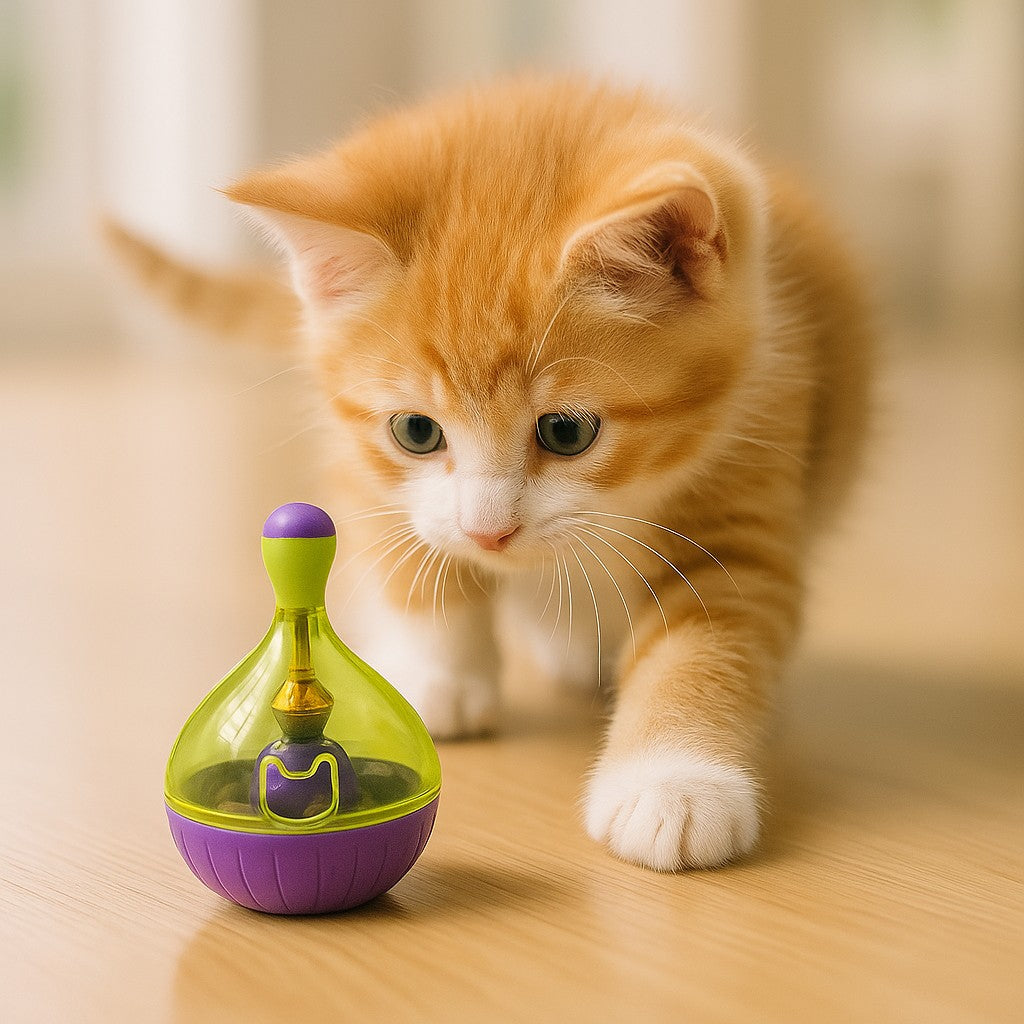 distributeur de croquettes pour chat jaune
