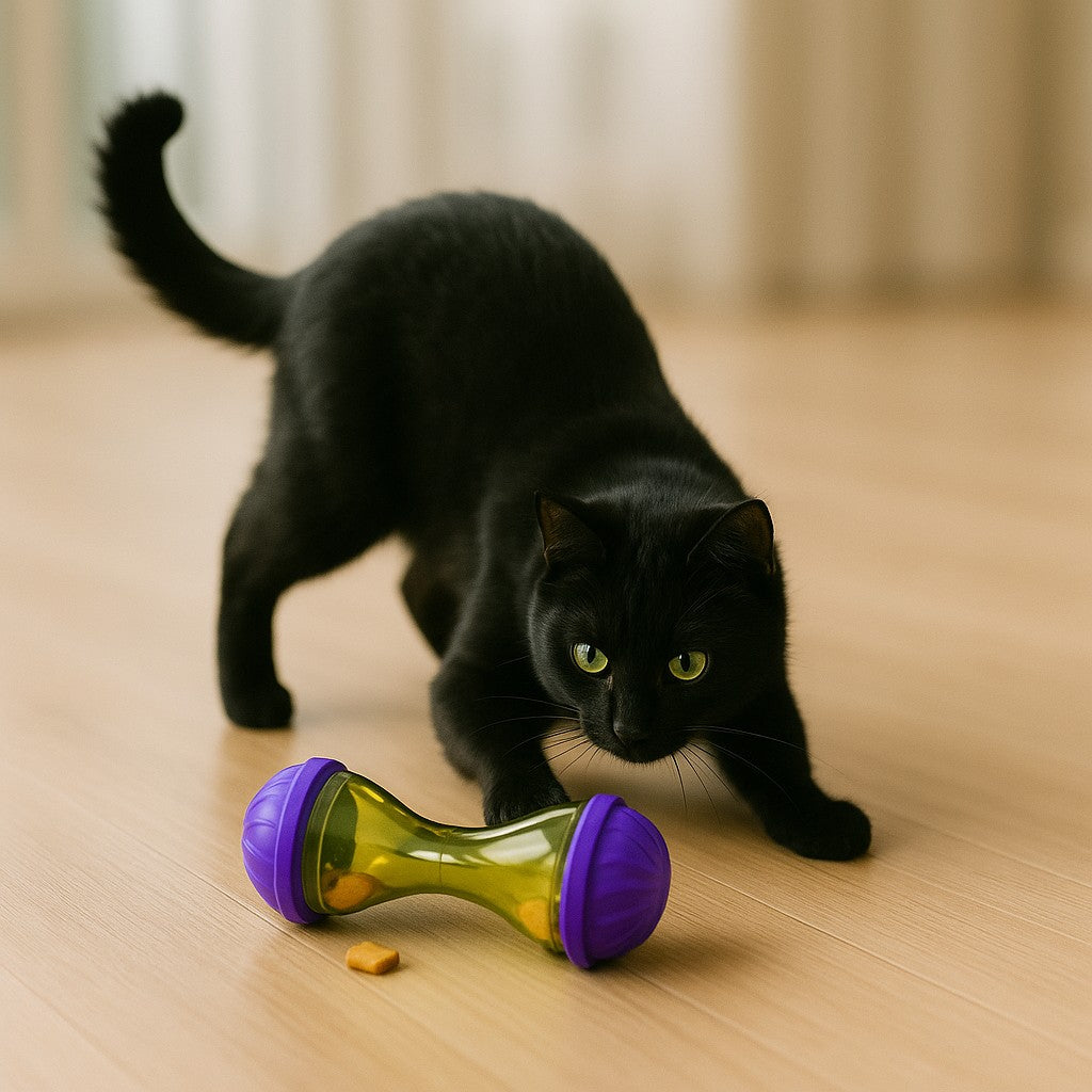 distributeur de croquettes pour chat violet