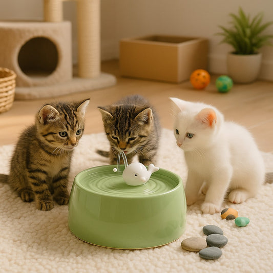 fontaine a eau chat avec trois chats