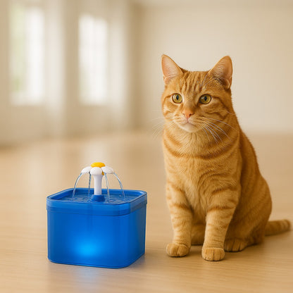 fontaine eau chat bleu