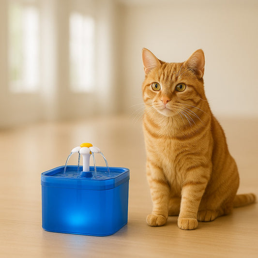 fontaine eau chat bleu