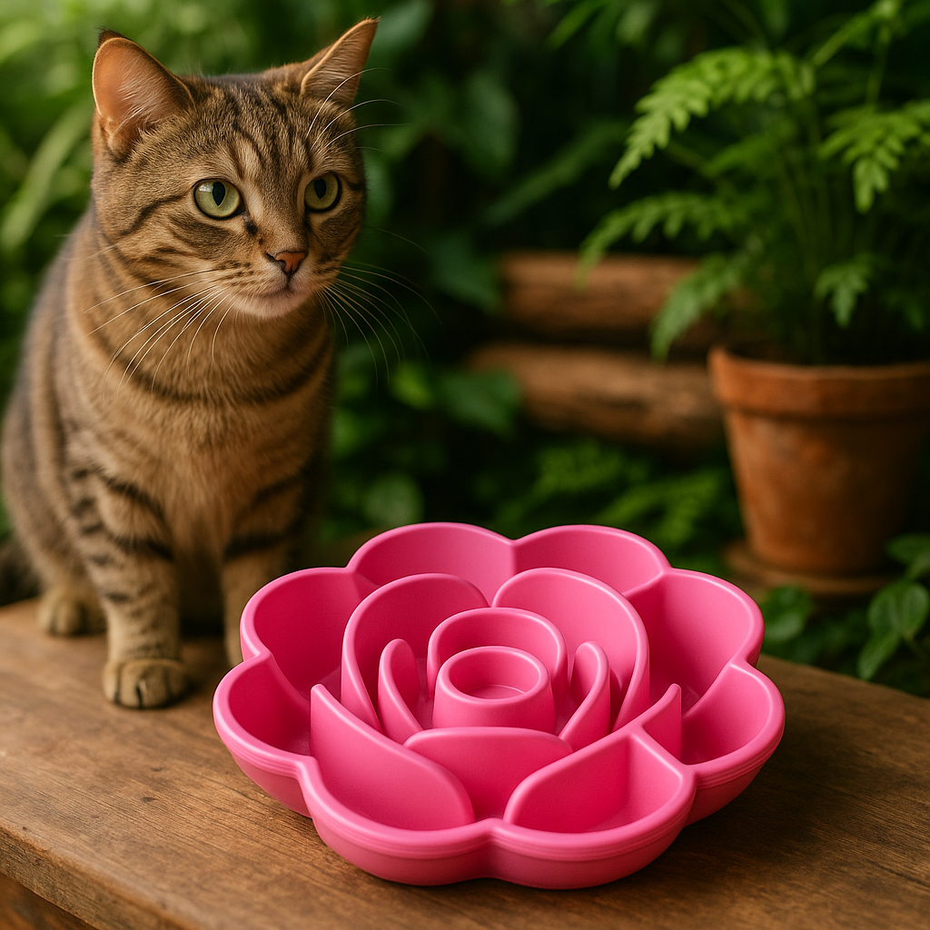 gamelle anti glouton chat fleur rose