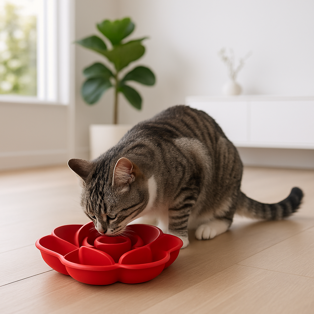 gamelle anti glouton chat fleur rouge