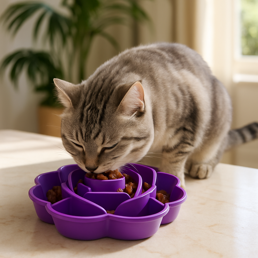 gamelle anti glouton chat fleur violette