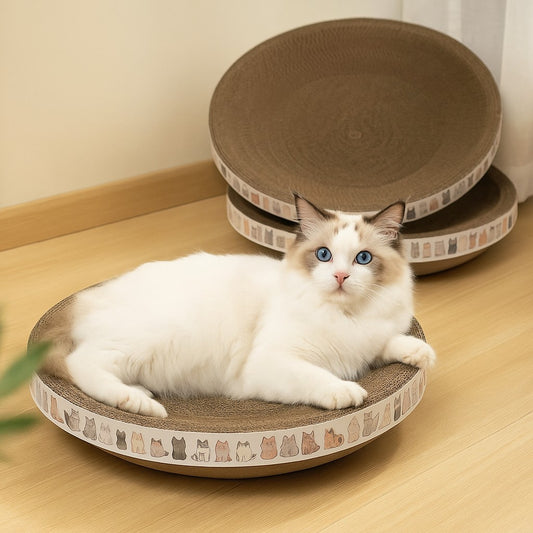 griffoir chat panier rond brun avec chat