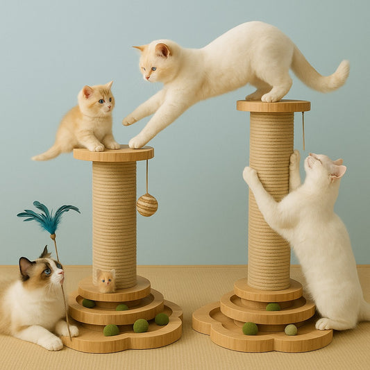 griffoir pour chat brun et avec plume