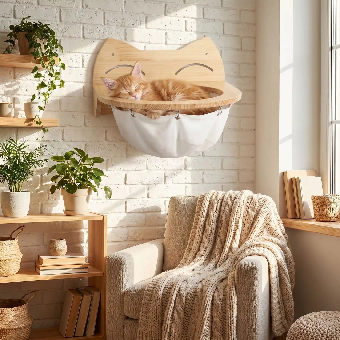 hamac mural pour chat beige et ludique