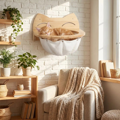 hamac mural pour chat beige et ludique