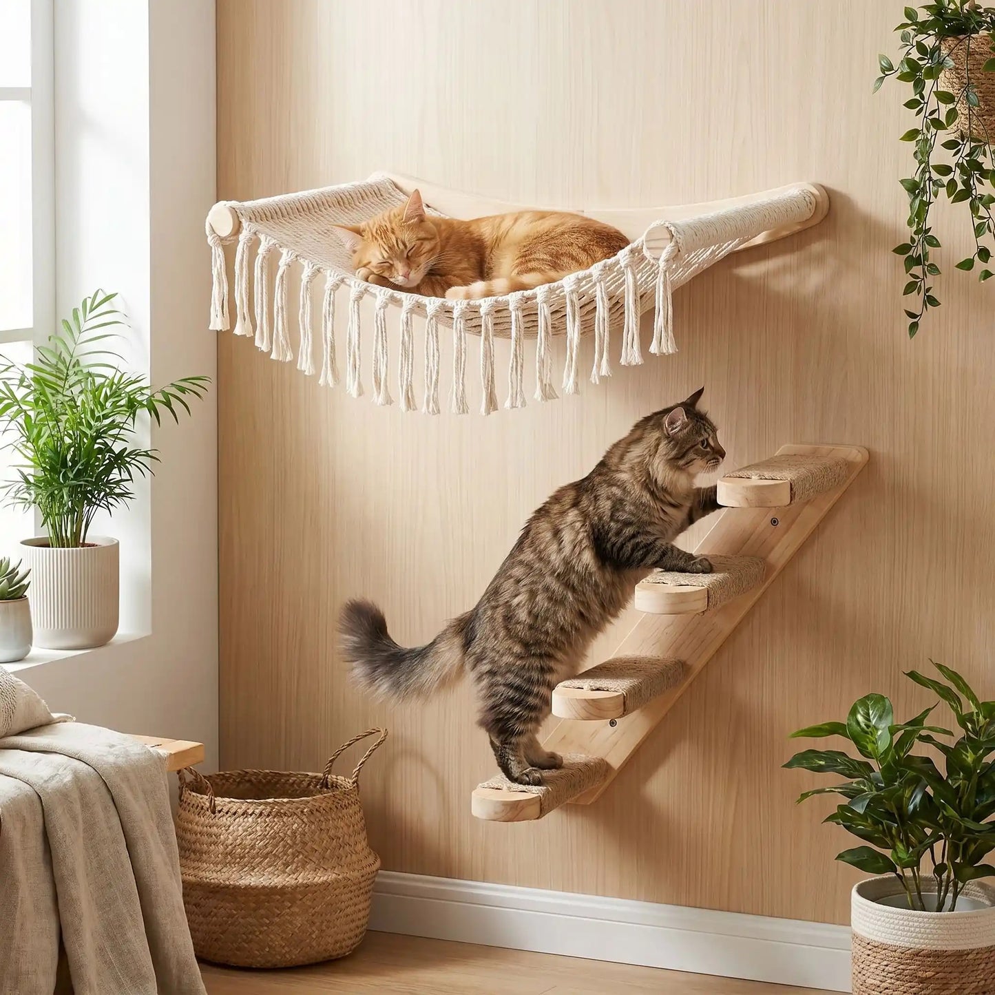 hamac mural pour chat dans un chic salon