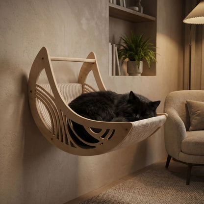 hamac mural pour chat fait de bois
