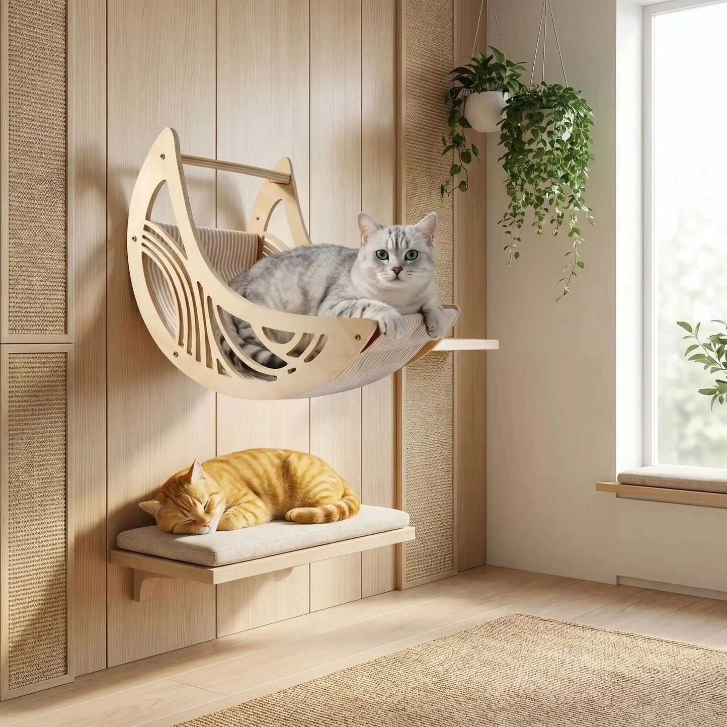 Hamac mural pour chat – Bois beige