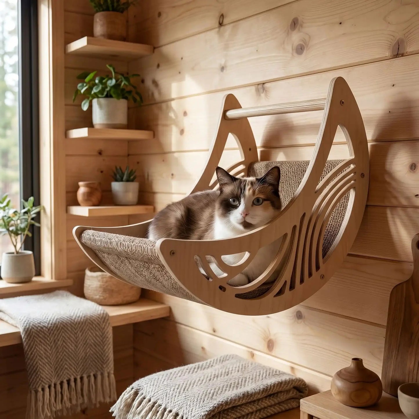 Hamac mural pour chat – Bois beige