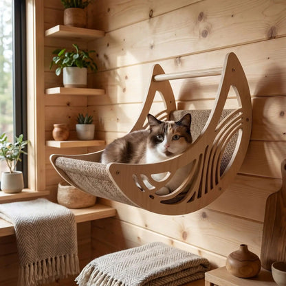 Hamac mural pour chat – Bois beige