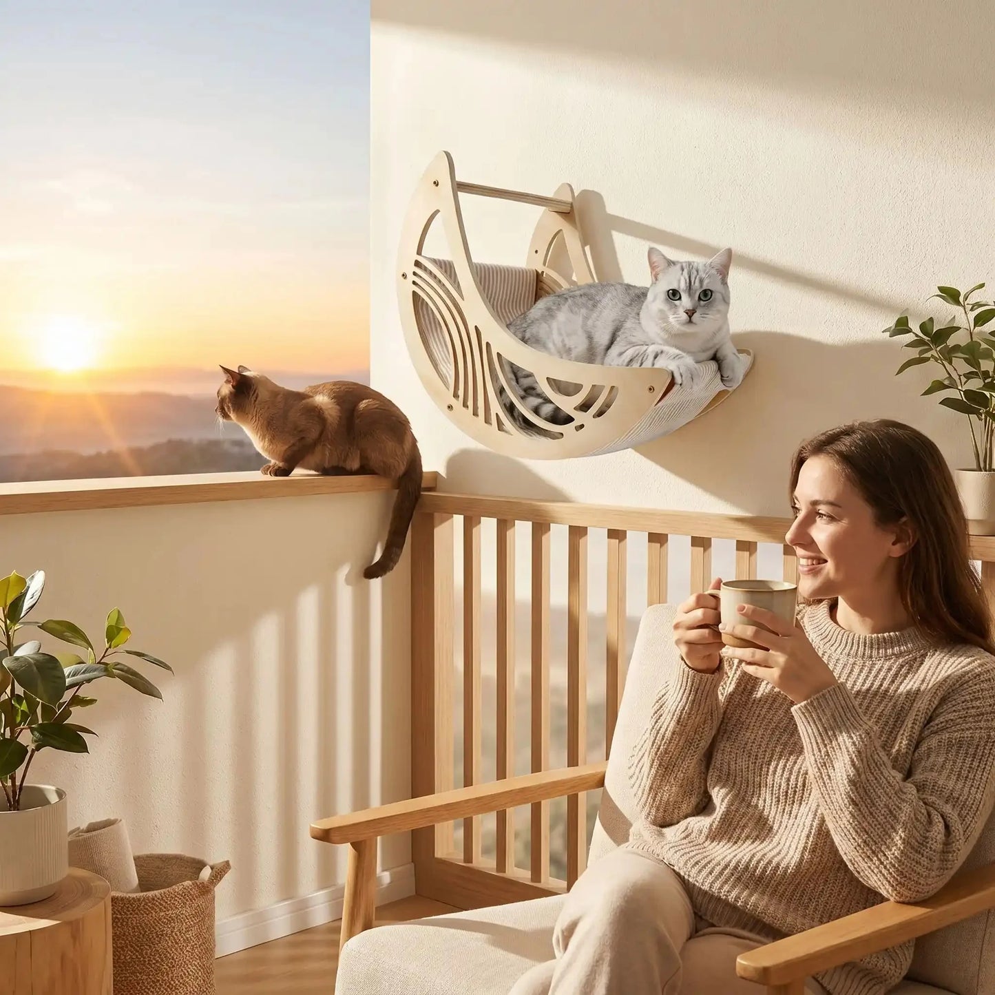 Hamac mural pour chat – Bois beige
