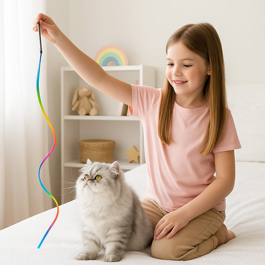 jouet pour chat avec jeune fille
