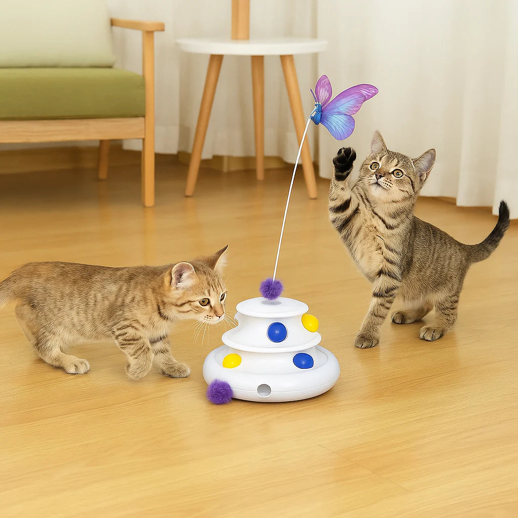 Jouet interactif roue pour chat avec plume - Blanc