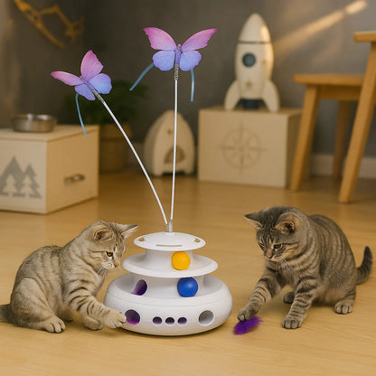 Jouet interactif roue pour chat avec plume - Blanc
