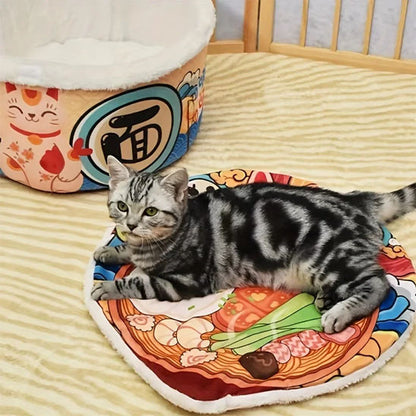 maison pour chat de forme ronde comme une grande bol avec motif japonais et amovible pour faire un coussin