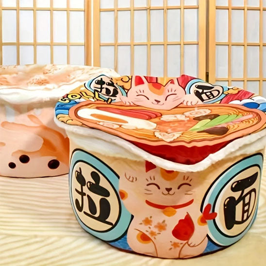 maison pour chat avec motif japonais de forme ronde comme une grande bol pour que le chat puisse se coucher dedans et se sentir en sécurité
