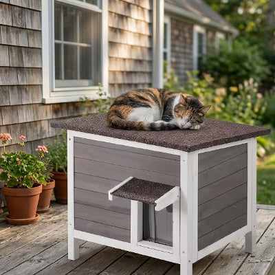 niche exterieur pour chat dans le jardin