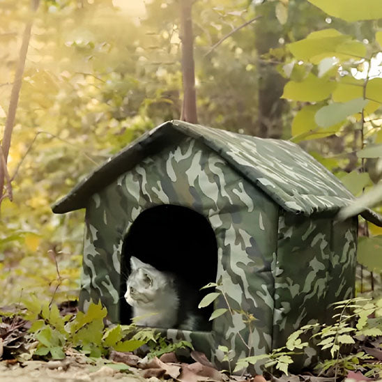 niche pour chat exterieur vert et brun