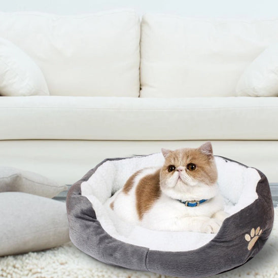 panier chat cocon gris et blanc