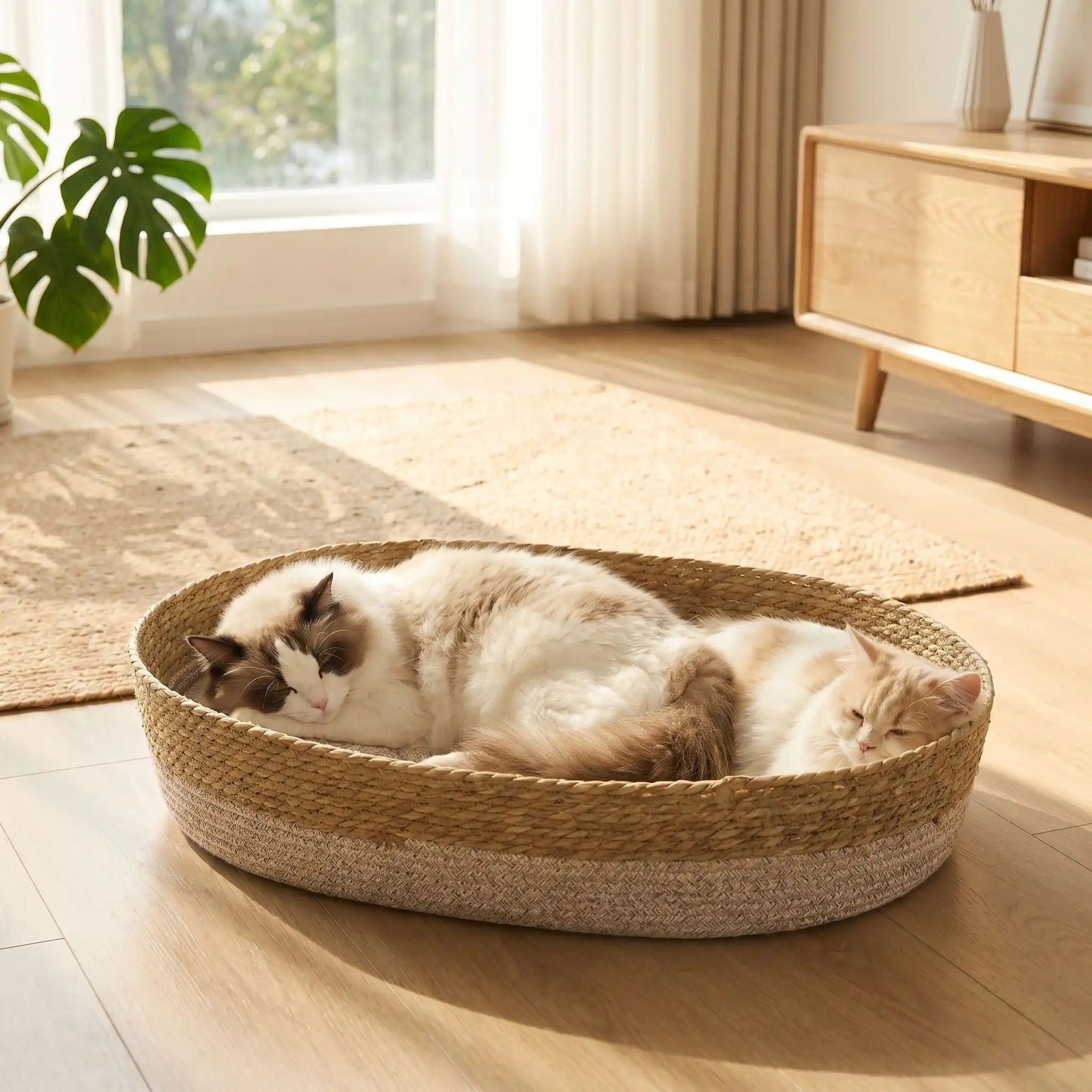panier osier pour chat beige et ovale