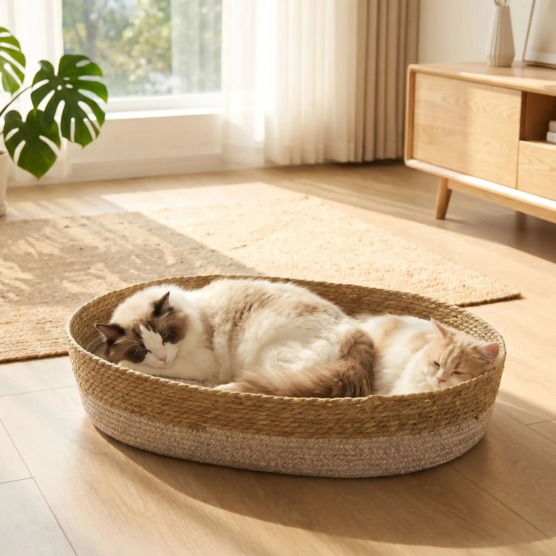 panier osier pour chat beige et ovale