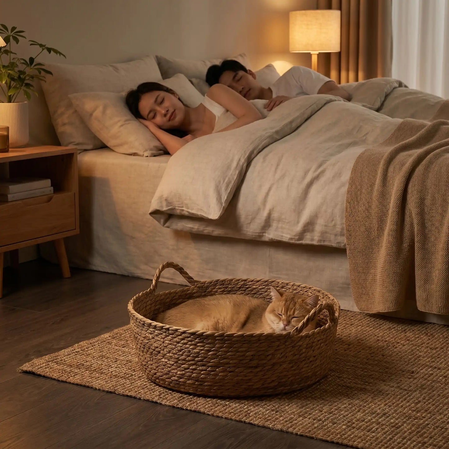 panier osier pour chat dans une chambre a coucher