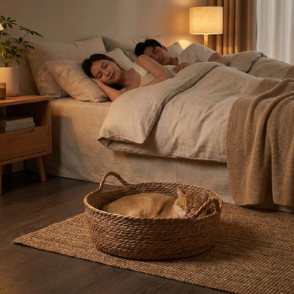 panier osier pour chat dans une chambre a coucher