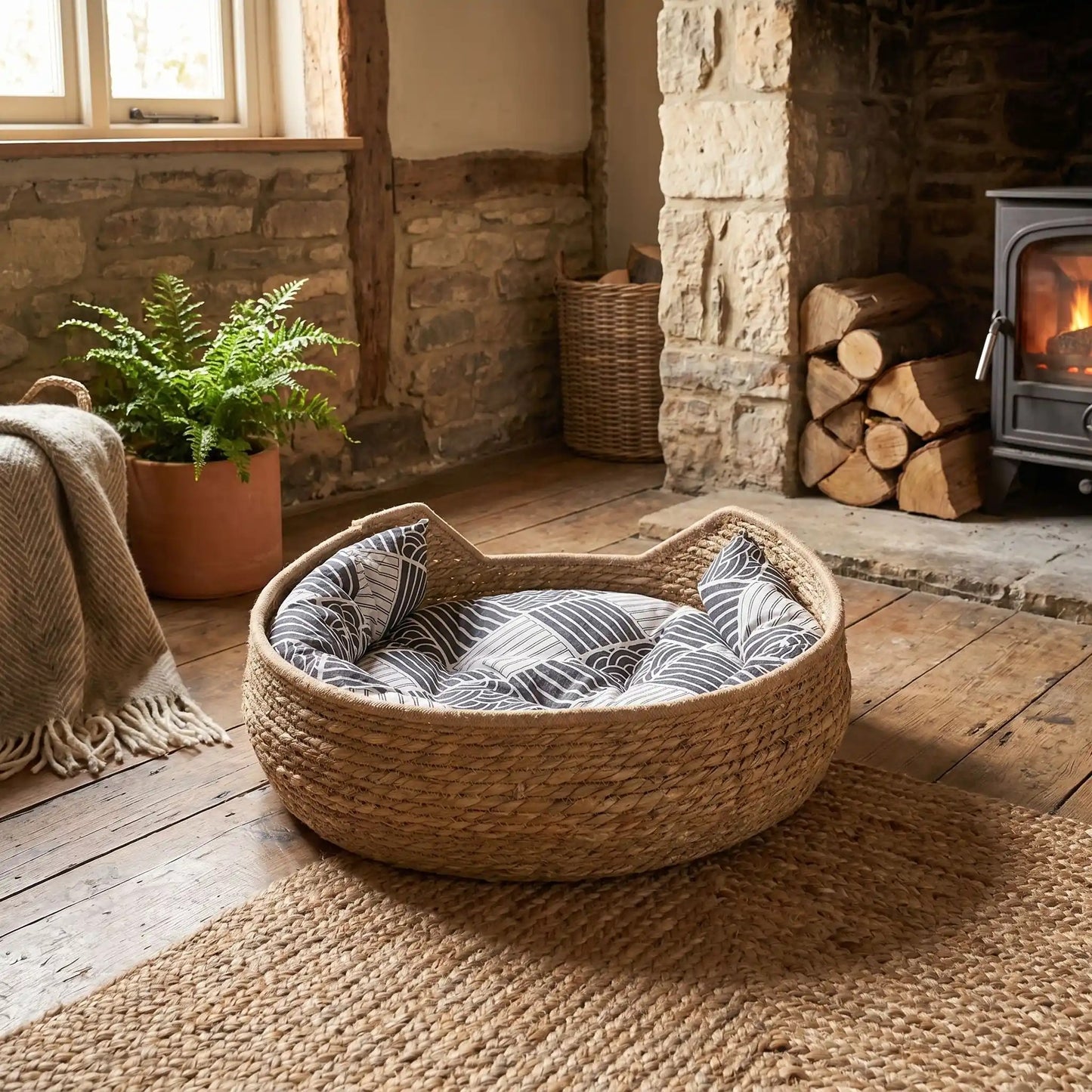 panier osier pour chat décore rustique