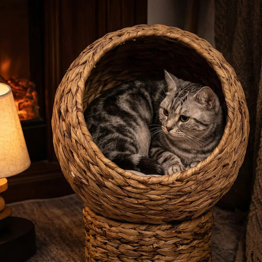 panier osier pour chat rond chic