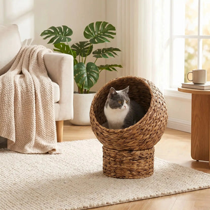 Panier en osier beige pour chat – 42 x 33 x 52 cm