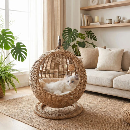 panier osier pour chat suspendu et magnifique
