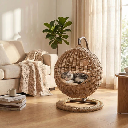 panier osier pour chat suspendu rond