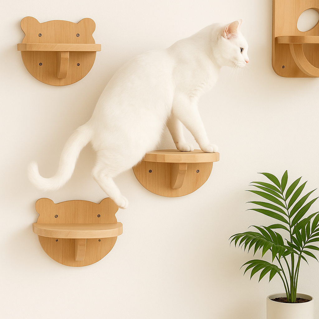 parcours mural chat avec chat blanc